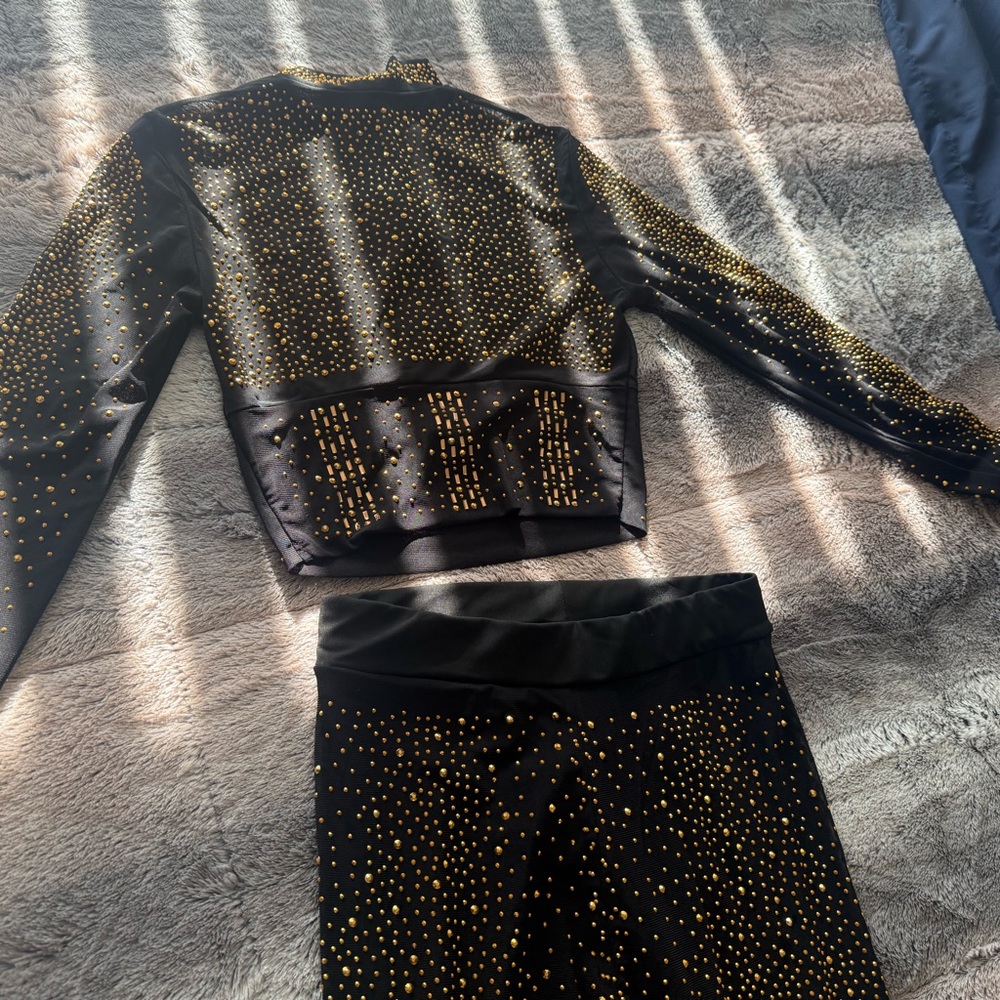 Black and Gold Rhinestone two piece legging set